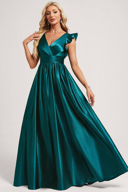 Robe Demoiselle D'Honneur Satin Vert Émeraude - gallery 1