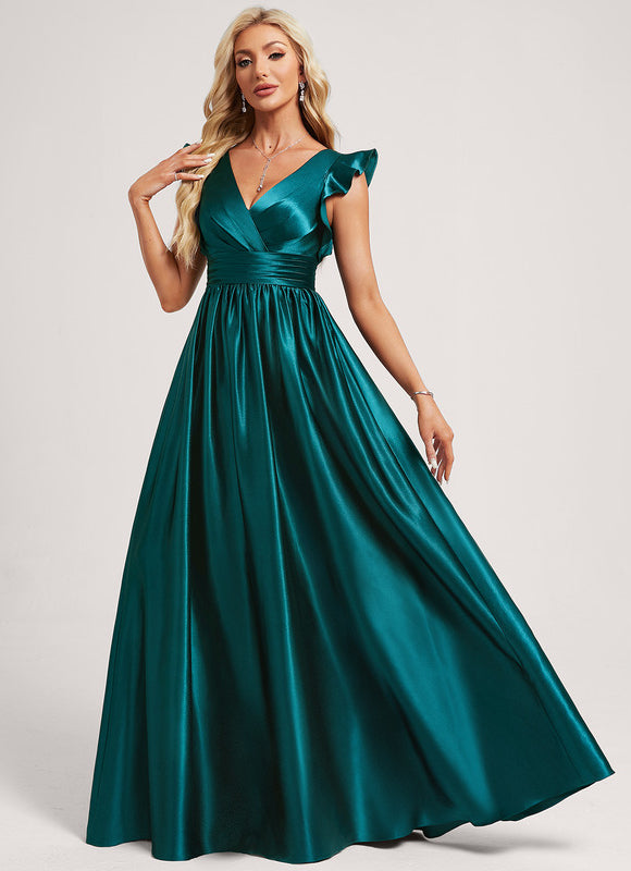 Robe Demoiselle D'Honneur Satin Vert Émeraude - gallery 1