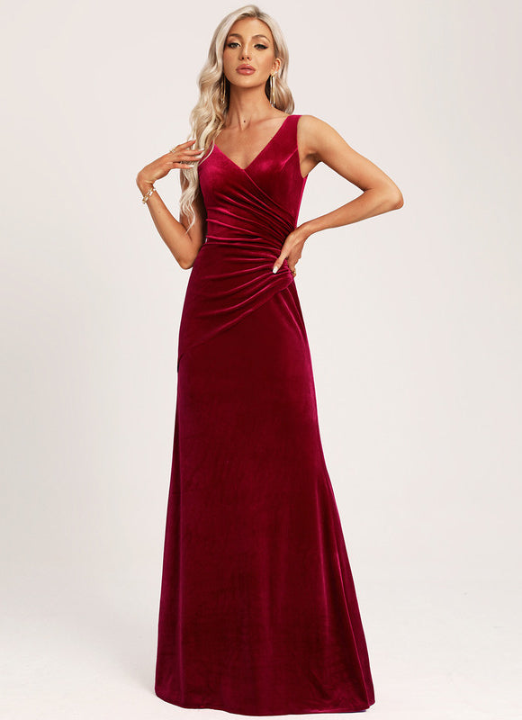 Robe Demoiselle D'Honneur Velours Rubis