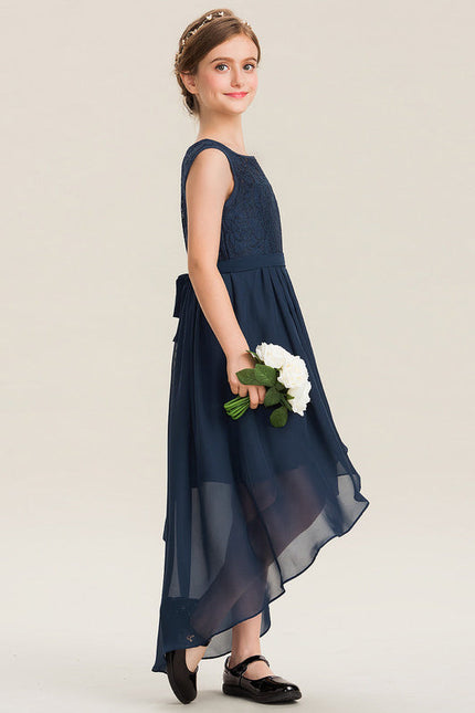 Robe Demoiselle D'Honneur Bleu Marine Asymétrique Dentelle - gallery 2