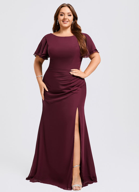 Robe Demoiselle D'Honneur Flottante Bordeaux - gallery 7
