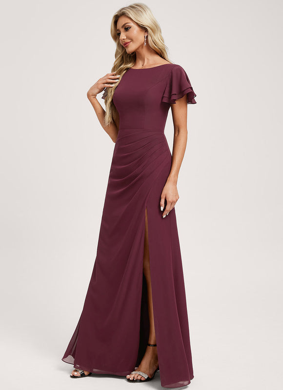 Robe Demoiselle D'Honneur Flottante Bordeaux - gallery 3