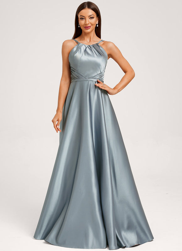 Robe Demoiselle D'Honneur Satin Bleu Acier - gallery 2