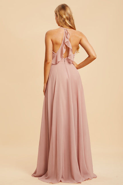 Robe Demoiselle D'Honneur À Volants Rose Pâle - gallery 1