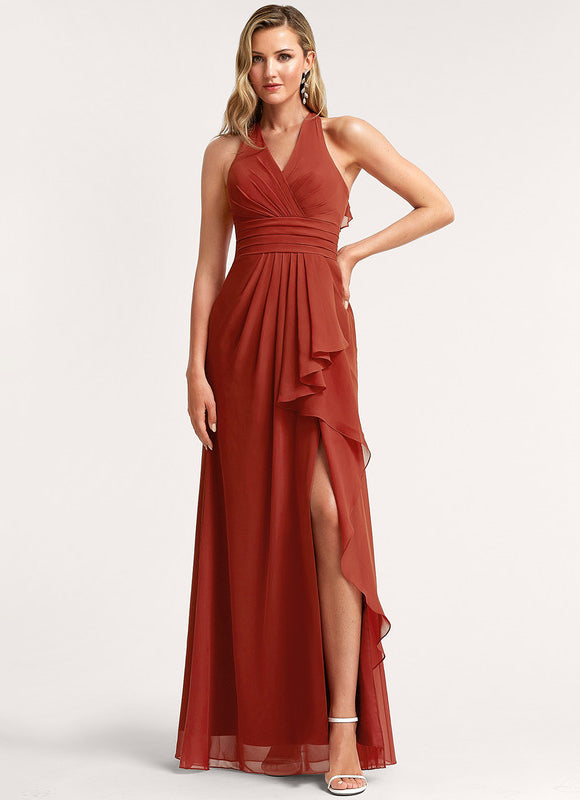 Robe Demoiselle D'Honneur À Volants Rose Pâle - gallery 1