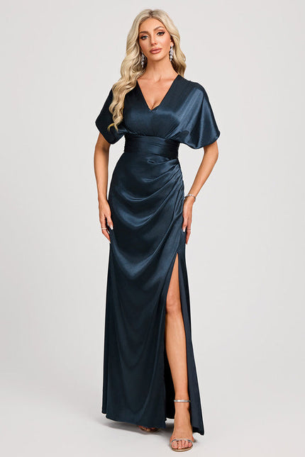 Robe Demoiselle D'Honneur Élégance Marine Satinée - gallery 6