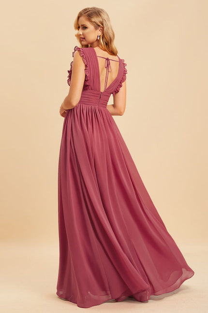 Robe Demoiselle D'Honneur À Volants Rose Pâle - gallery 6