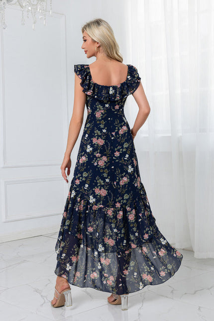 Robe Demoiselle D'Honneur Florale Asymétrique - gallery 1