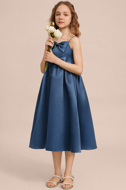 Robe Demoiselle D'Honneur Bleu Satin Élégant - gallery 4