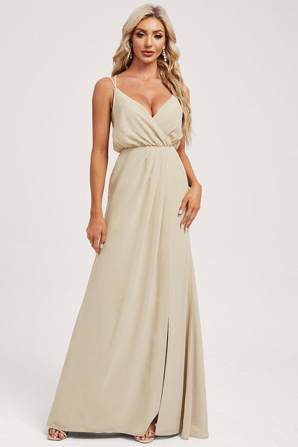 Robe Demoiselle D'Honneur Mousseline Beige - gallery 2