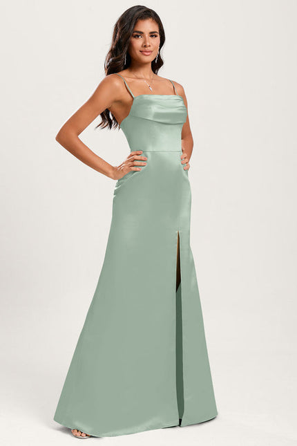 Robe Demoiselle D'Honneur Satin Vert Pâle - gallery 5