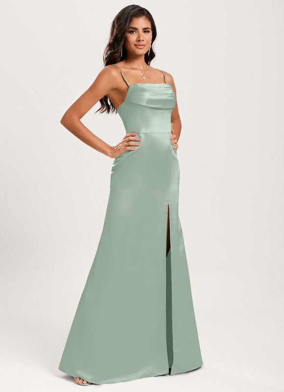 Robe Demoiselle D'Honneur Satin Vert Pâle - gallery 5