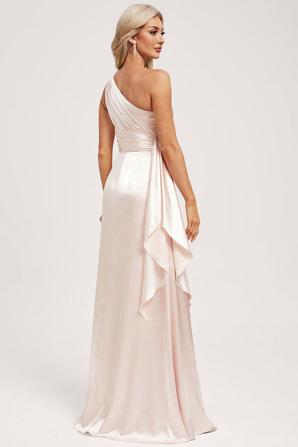 Robe Demoiselle D'Honneur Satinée Asymétrique Bleue - gallery 4