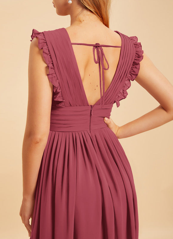 Robe Demoiselle D'Honneur À Volants Rose Pâle - gallery 5