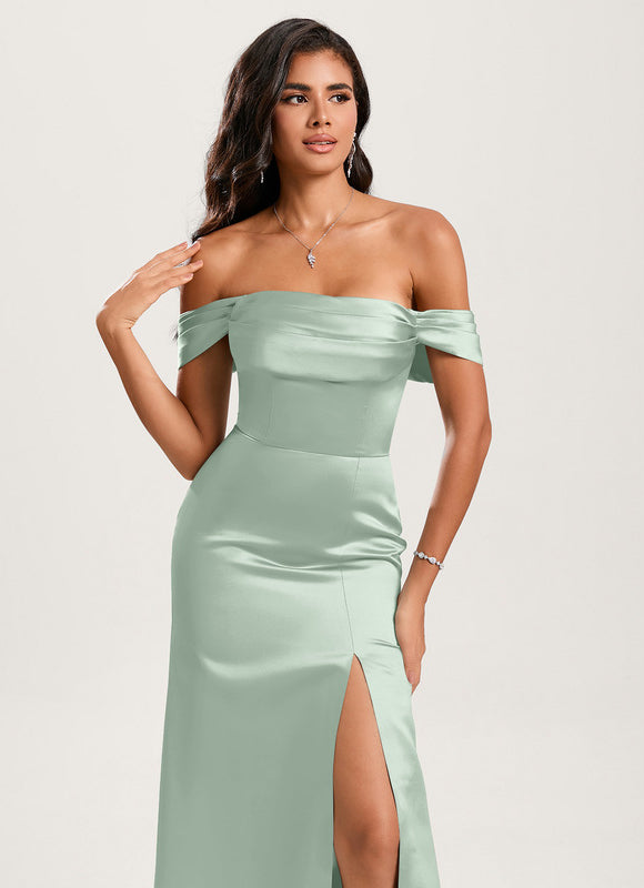 Robe Demoiselle D'Honneur Satin Vert Pâle - gallery 3