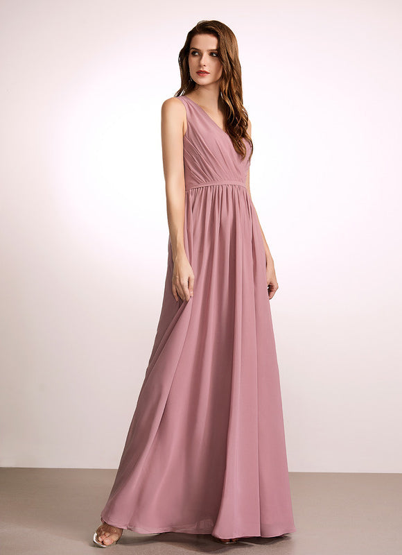Robe Demoiselle D'Honneur Fluide Rose Pâle - gallery 3