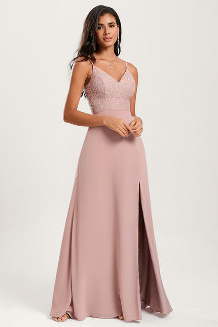 Robe Demoiselle D'Honneur Fluide Rose Pâle - gallery 2