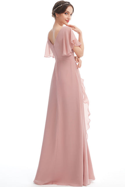 Robe Demoiselle D'Honneur À Volants Rose Pâle - gallery 3