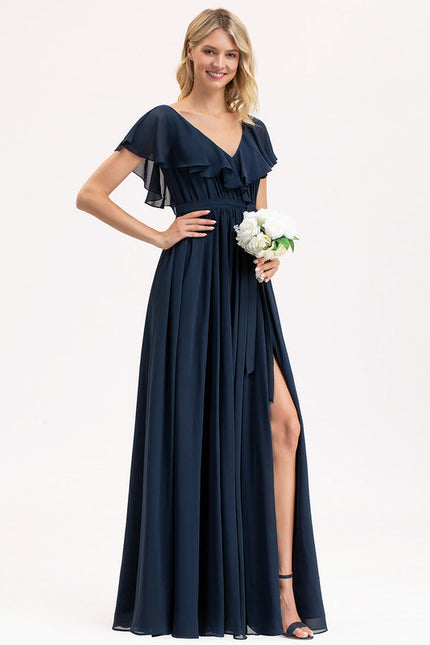 Robe Demoiselle D'Honneur Élégance Marine Flottante - gallery 6