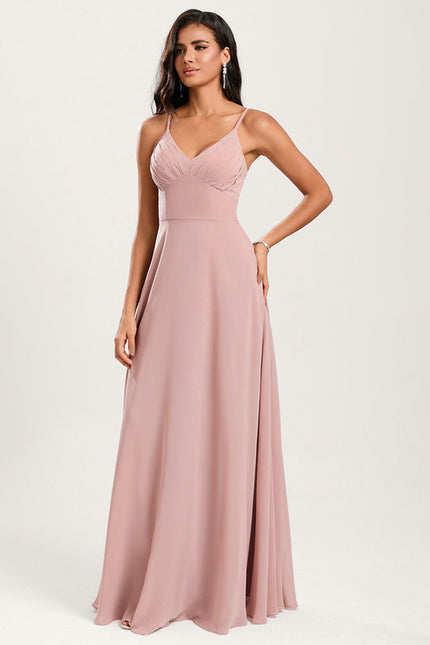 Robe Demoiselle D'Honneur À Volants Rose Pâle - gallery 1