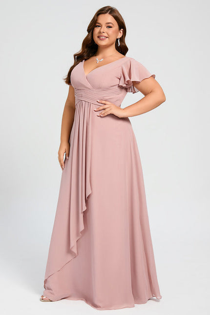 Robe Demoiselle D'Honneur À Volants Rose Pâle - gallery 8