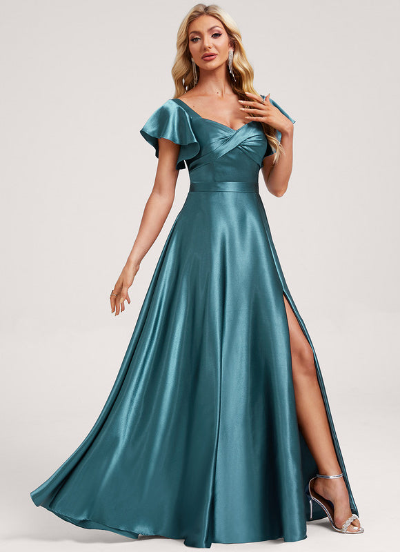 Robe Demoiselle D'Honneur Satin Vert Émeraude - gallery 1
