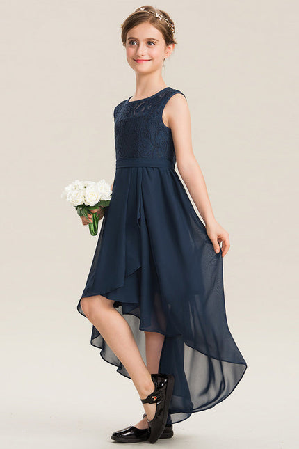 Robe Demoiselle D'Honneur Bleu Marine Asymétrique Dentelle - gallery 3