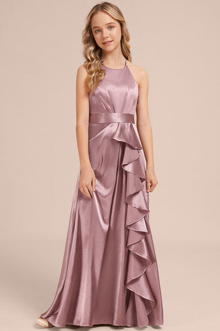 Robe Demoiselle D'Honneur Satin Lilas À Volants - gallery 2