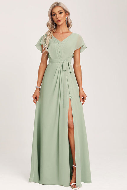 Robe Demoiselle D'Honneur À Volants Rose Pâle - gallery 5