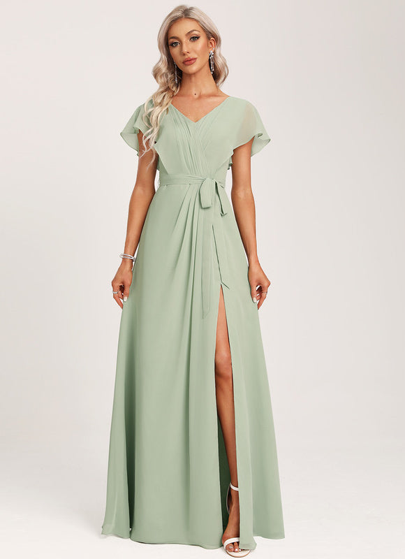 Robe Demoiselle D'Honneur À Volants Rose Pâle - gallery 5