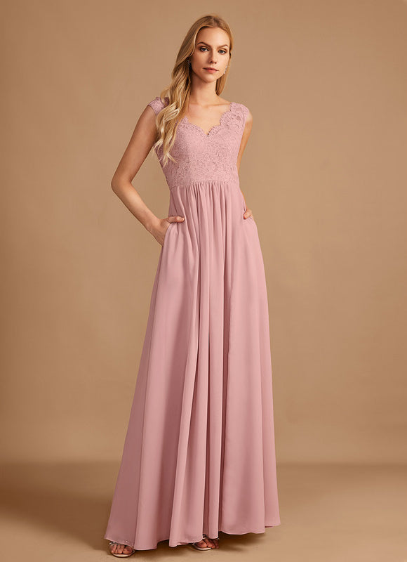Robe Demoiselle D'Honneur Fluide Rose Pâle - gallery 3