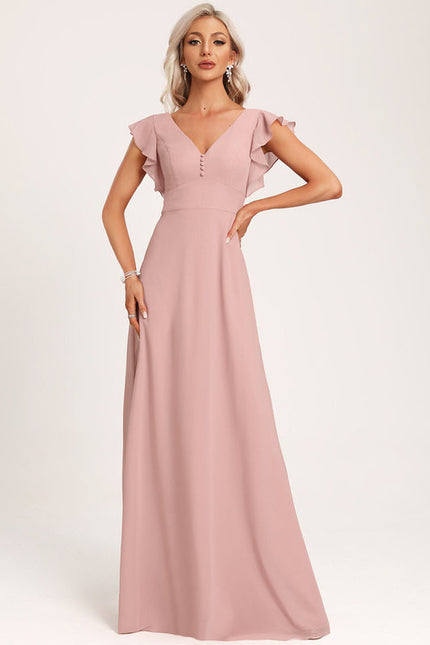 Robe Demoiselle D'Honneur À Volants Rose Pâle - gallery 3