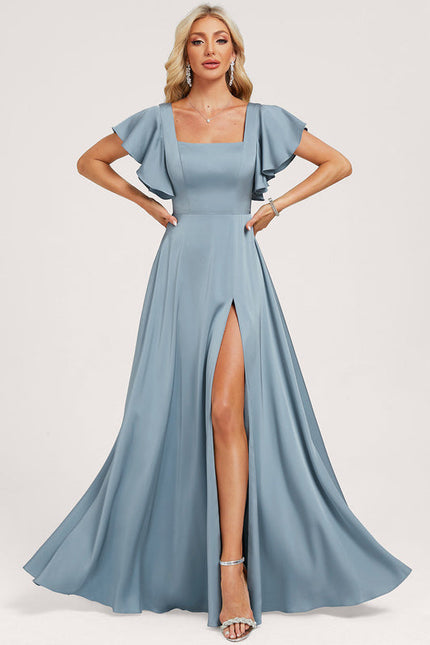 Robe Demoiselle D'Honneur Satin Aérien Bleu - gallery 1