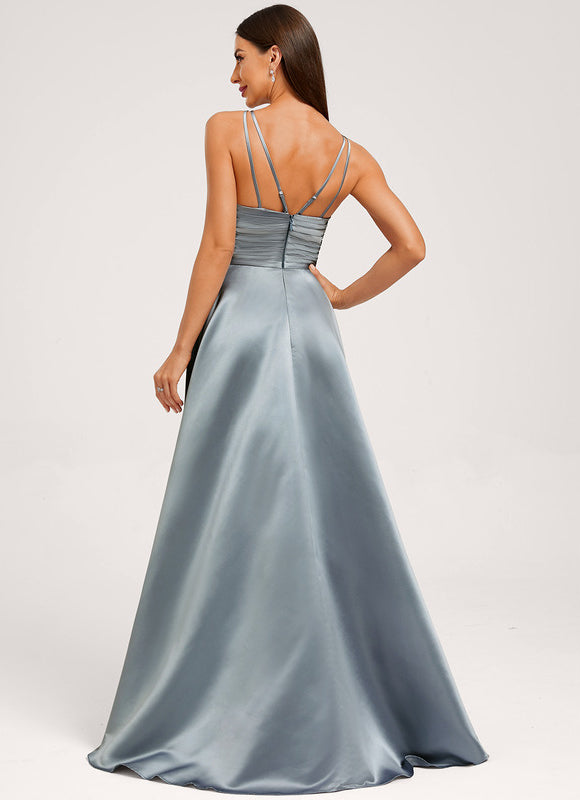 Robe Demoiselle D'Honneur Satin Bleu Acier - gallery 3