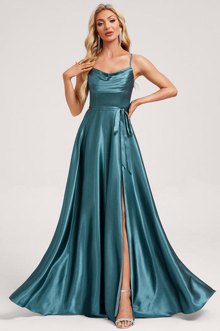 Robe Demoiselle D'Honneur Satin Émeraude Élégante