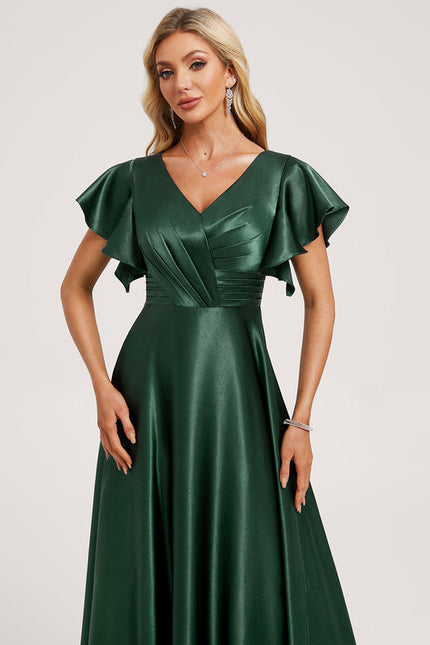 Robe Demoiselle D'Honneur Satin Vert Émeraude - gallery 3