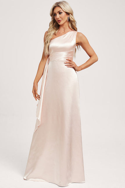 Robe Demoiselle D'Honneur Satinée Asymétrique Bleue - gallery 1