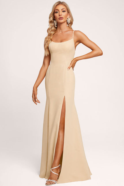 Robe Demoiselle D'Honneur Longue Beige Élégante - gallery 1