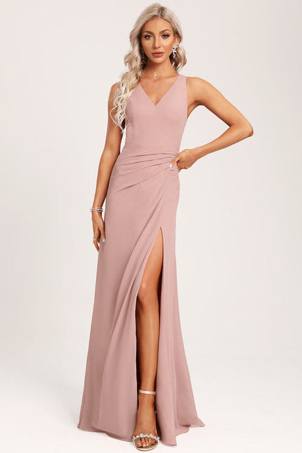 Robe Demoiselle D'Honneur À Volants Rose Pâle - gallery 3