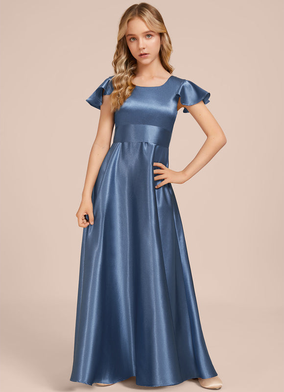 Robe Demoiselle D'Honneur Satinée Bleu Ciel - gallery 3