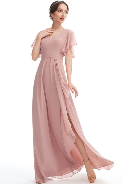 Robe Demoiselle D'Honneur À Volants Rose Pâle - gallery 4