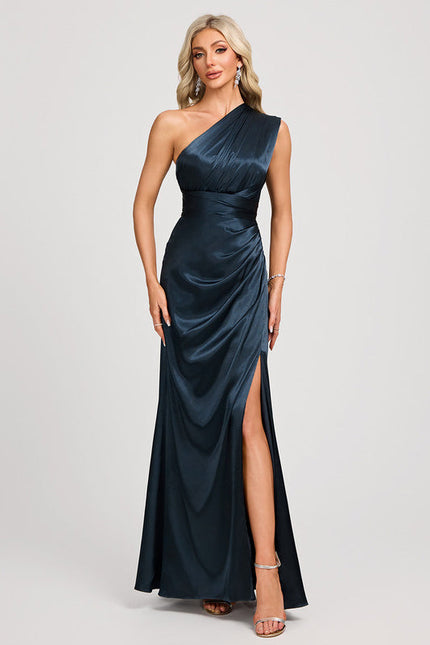 Robe Demoiselle D'Honneur Élégance Marine Satinée - gallery 8