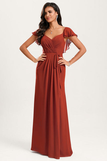 Robe Demoiselle D'Honneur À Volants Rose Pâle