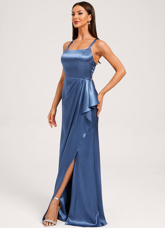 Robe Demoiselle D'Honneur Satin Fluide À Volants - gallery 3