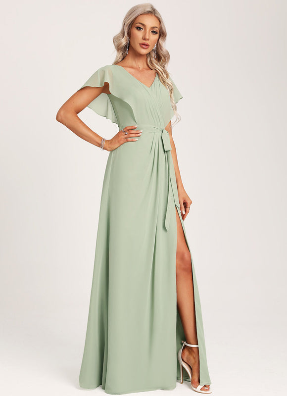 Robe Demoiselle D'Honneur À Volants Rose Pâle - gallery 2