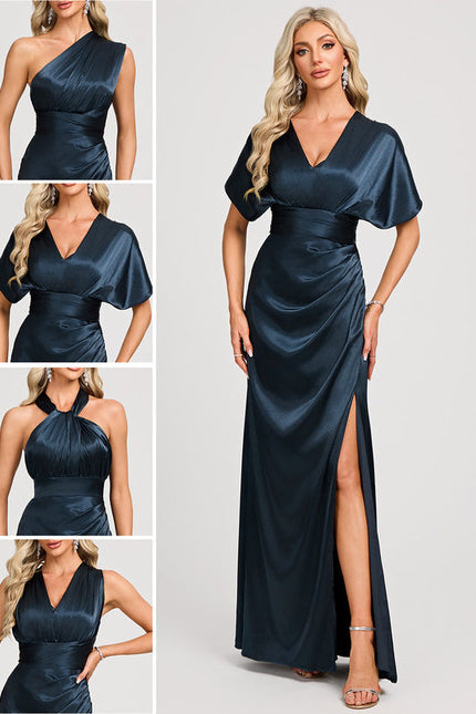 Robe Demoiselle D'Honneur Élégance Marine Satinée