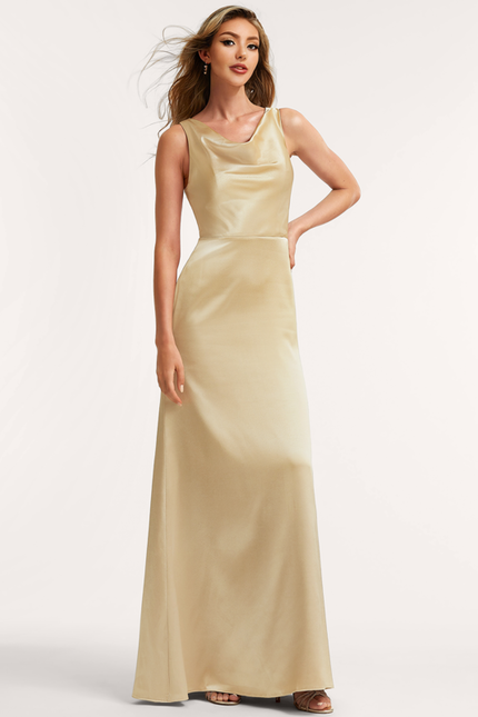 Robe Demoiselle D'Honneur Satinée Dorée