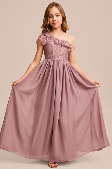 Robe Demoiselle D'Honneur Asymétrique Rose