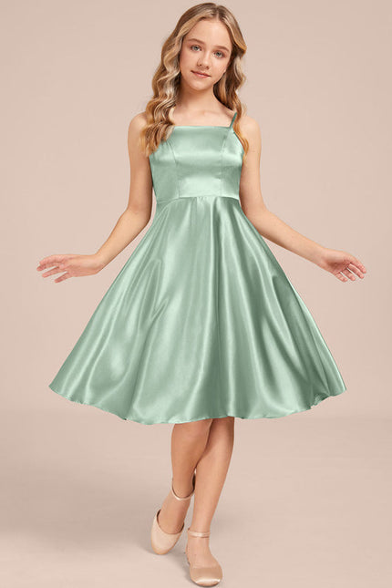 Robe Demoiselle D'Honneur Satinée Verte Douce