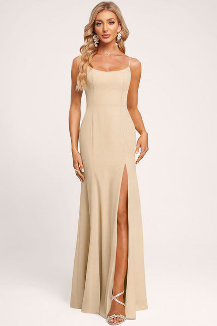 Robe Demoiselle D'Honneur Longue Beige Élégante - gallery 4